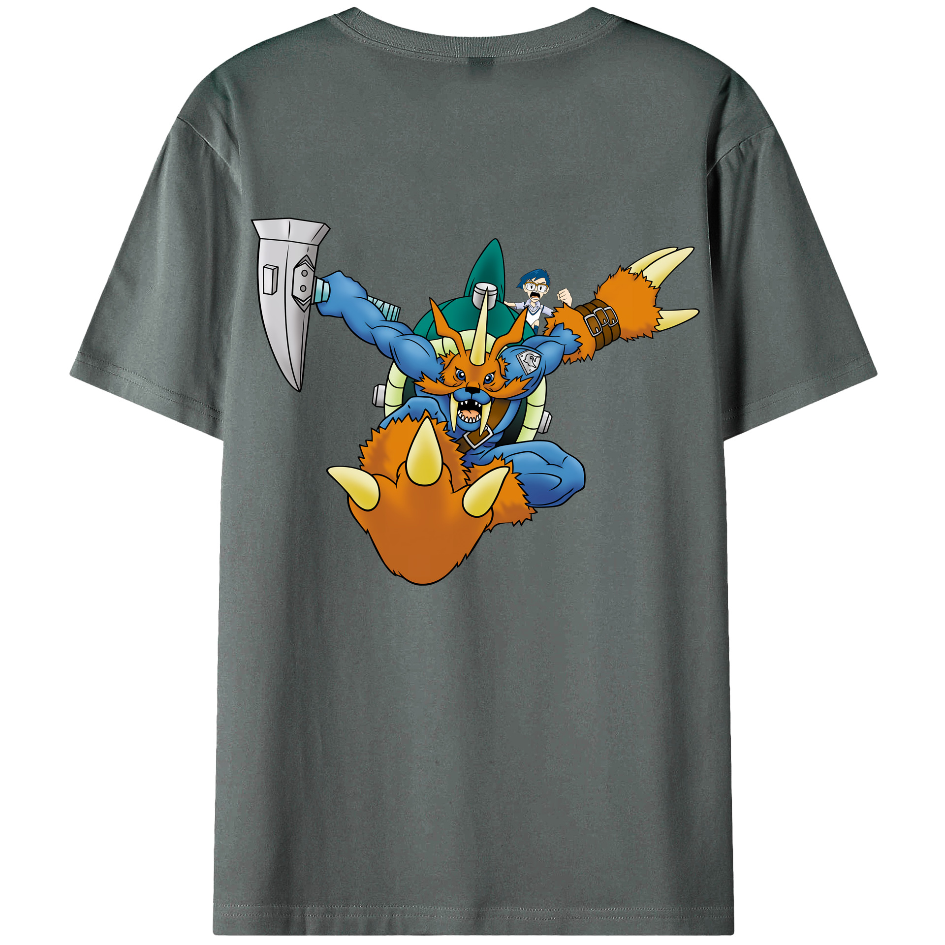 （画像用） Digimon デジタルモンスター/デジモン 綿100％ メンズ半袖Tシャツ（バックプリント） 通気性
